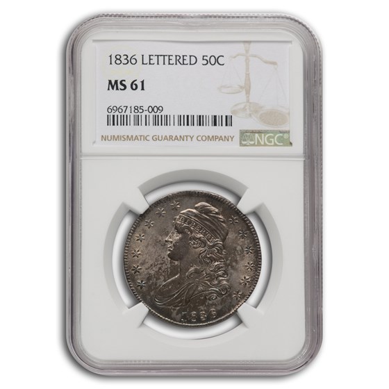 1836 Capped Bust Half Dollar MS-61 NGC (Lettered Edge) 1836 Capped Bust Half Dollar MS-61 NGC (Lettered Edge)